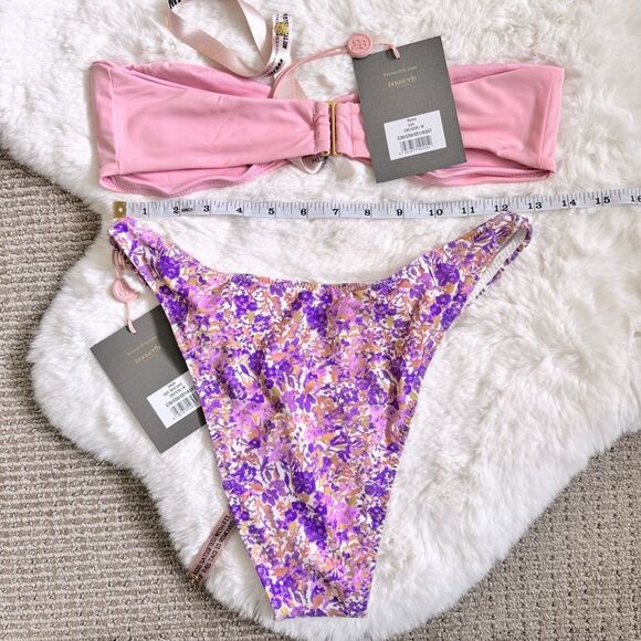 House of CB Bandeau Cheeky Bikini Set M - Pink / Violet Floral - Picture 3 of 6